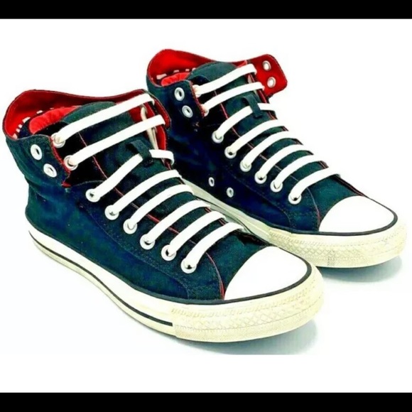 Converse All Star Black Custom Red Fold Down Shoes - Picture 4 of 12